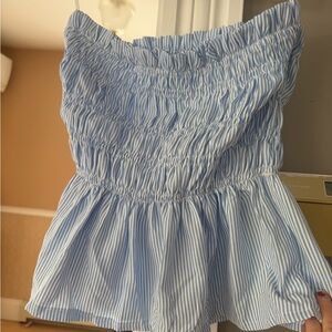 Blue and White Striped Smocked Top